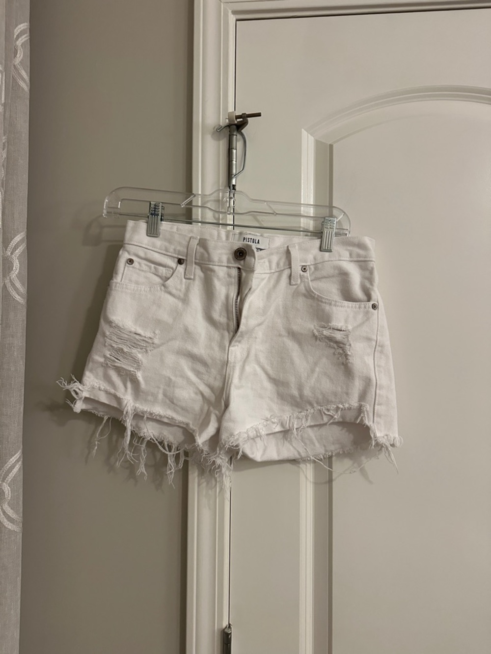 pistola White Distressed Cutoff Denim Shorts